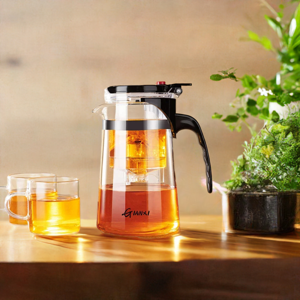 Glass Teapot with Push Buttton Filter System