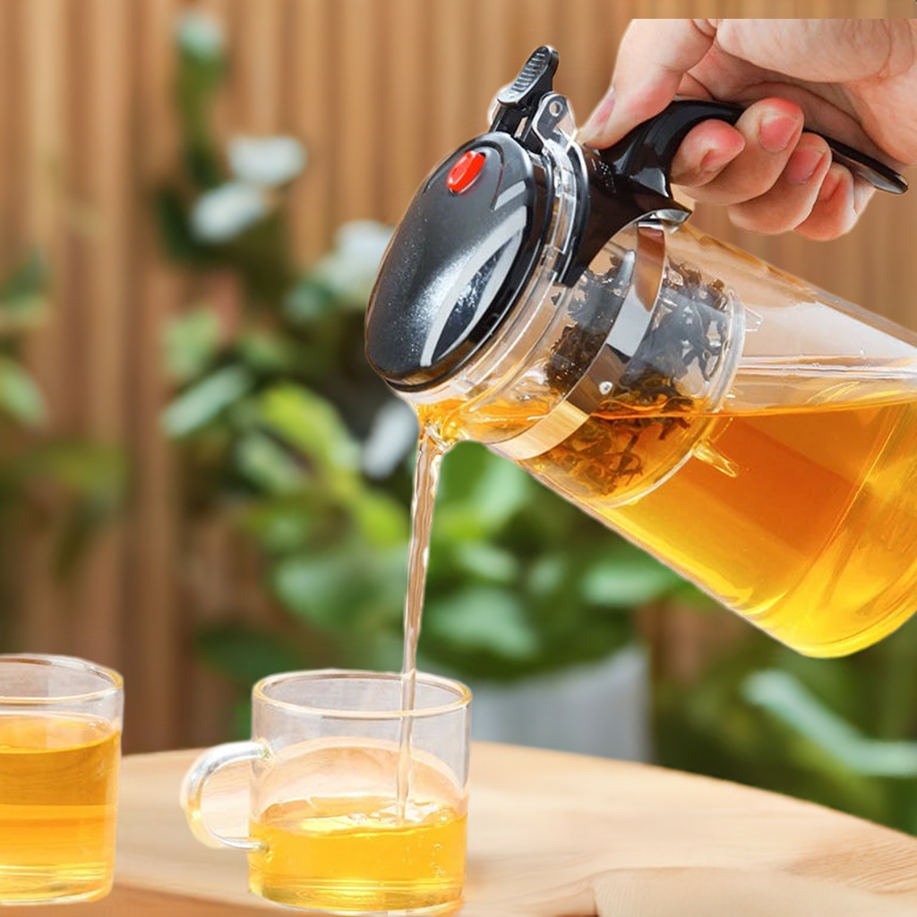 Glass Teapot with Push Buttton Filter System