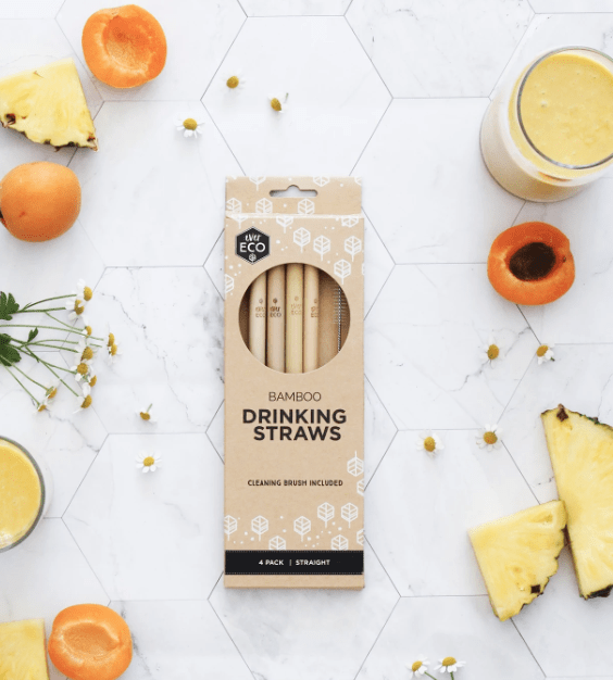 Reusable Bamboo Straight Straws - 4 Pack
