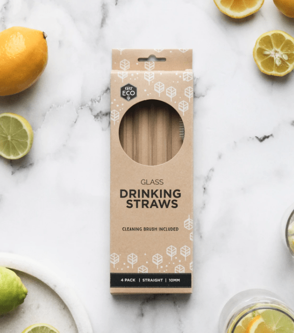 Reusable Glass Straight Straws - 4 Pack
