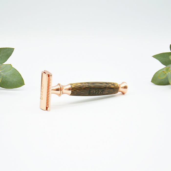 Safety Razor with Replacement Blades - Bamboo with Rose Gold