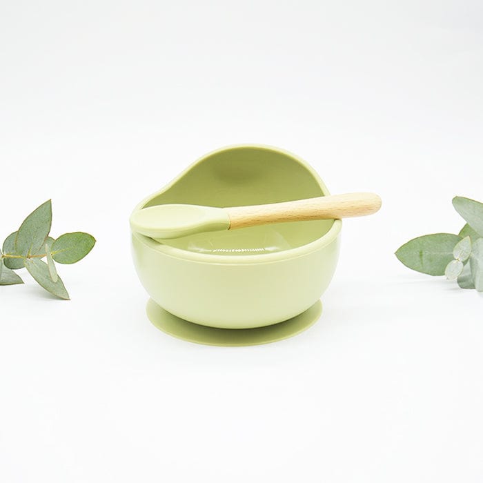 Baby Suction Bowls with Spoon Set - Green