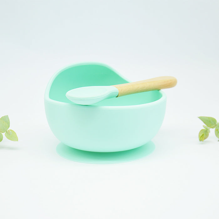 Baby Suction Bowls with Spoon Set - Mint