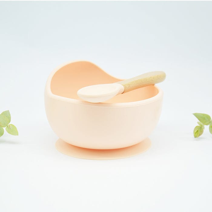 Baby Suction Bowls with Spoon Set - Peach