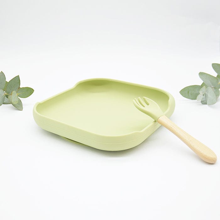 Baby Suction Plate Set with Fork - Green