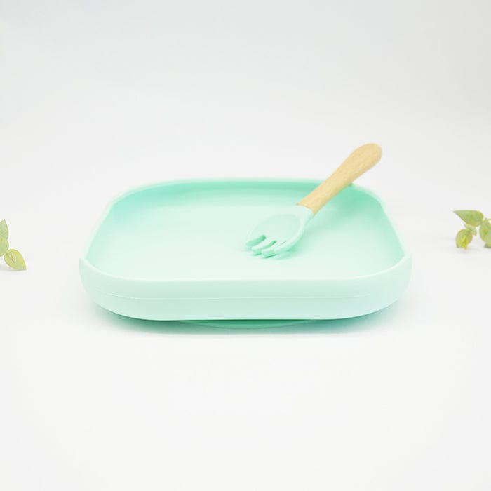 Baby Suction Plate Set with Fork - Mint