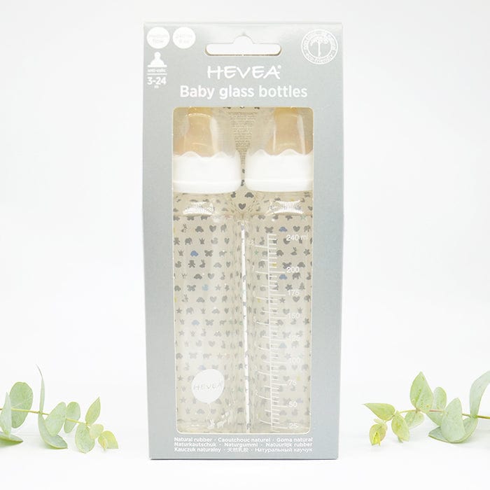 Hevea Glass Baby Bottles - 240ml 2 pack (3-24 months)