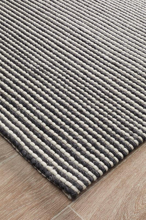 Leka Felted Wool Striped Rug Black White