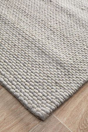 Leka Felted Wool Striped Rug Grey