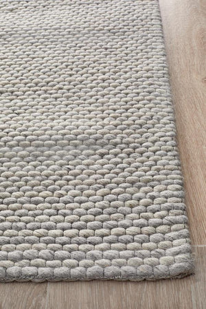 Leka Felted Wool Striped Rug Grey