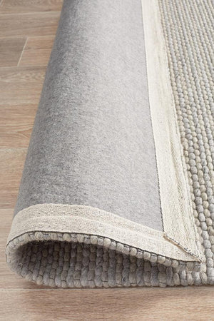 Leka Felted Wool Striped Rug Grey