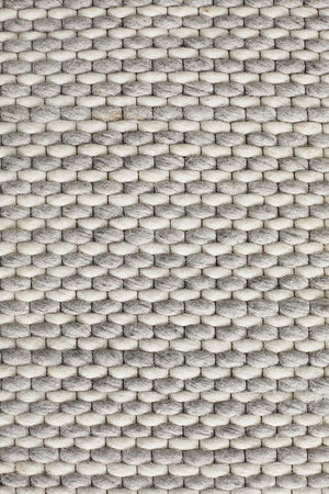 Leka Felted Wool Striped Rug Grey White