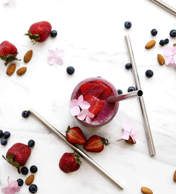 Reusable Stainless Steel Straight Smoothie  Straws - 4 Pack