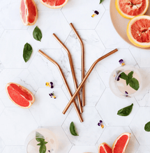 Reusable Stainless Steel Bent Straws - Rose Gold 4 Pack