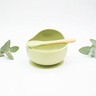 Baby Suction Bowls with Spoon Set - Green