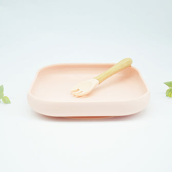 Baby Suction Plate Set with Fork - Peach