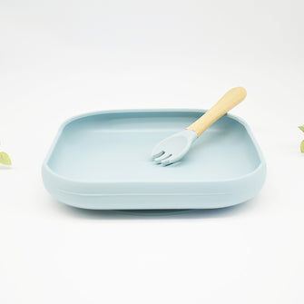 Baby Suction Plate Set with Fork - Vintage Blue