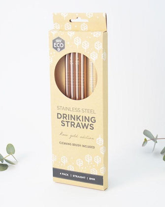 Rose Gold Dishwasher Safe Durable Stainless Steel Drinking Straws 4 pack