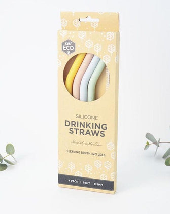 Reusable Silicone Drinking Straws Pastel Colours Washing Machine Safe with Cleaning Brush 4 pack