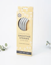 Extra Wide Stainless Steel Smoothie Straws 4 pack bent with cleaning brush