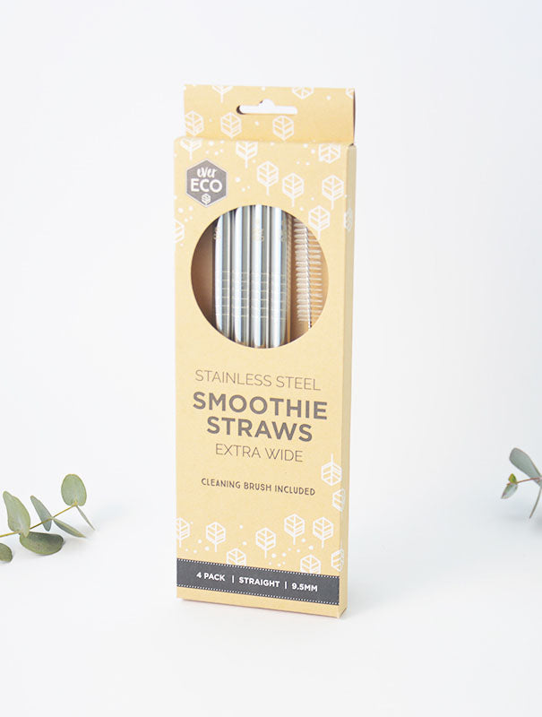 Reusable Stainless Steel Straight Smoothie  Straws - 4 Pack