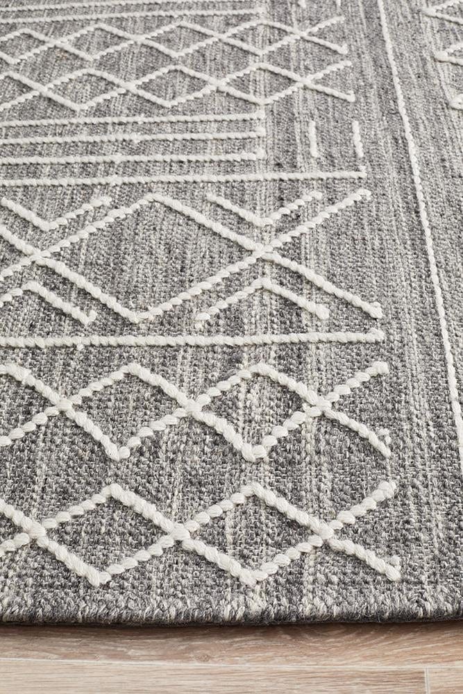 Isha Stitch Woven Rug Silver Grey