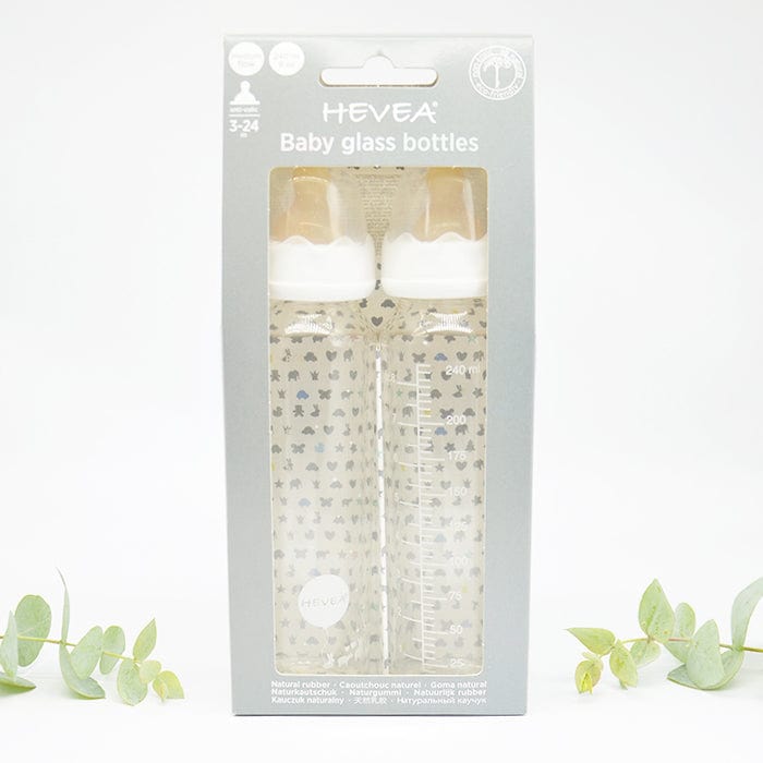 Hevea Glass Baby Bottles - 240ml 2 pack (3-24 months)