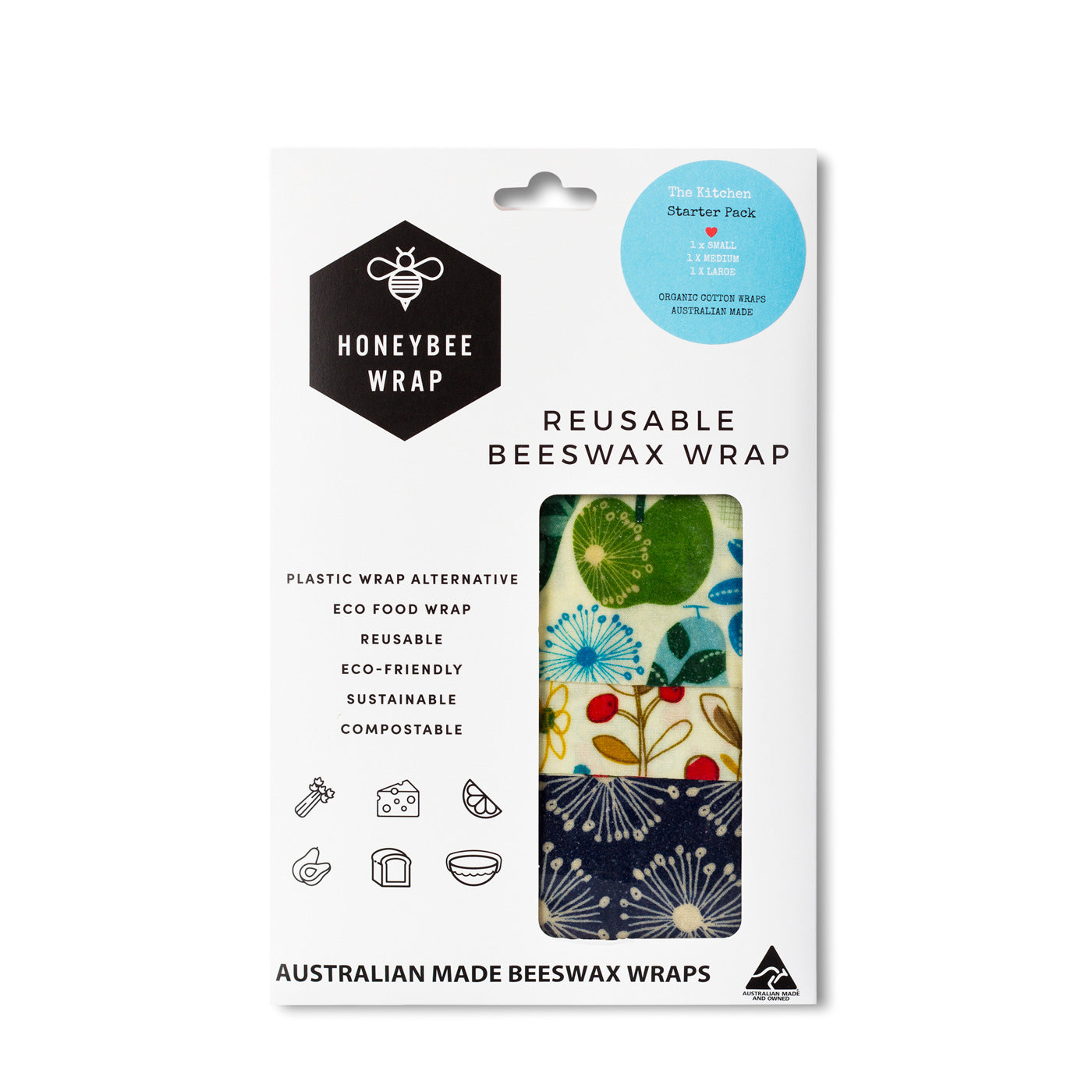 Reusable Beeswax Wraps - Kitchen Starter 3 Pack
