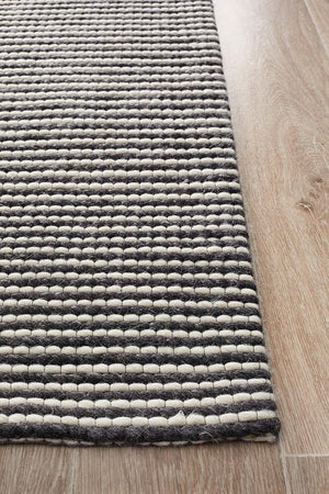 Leka Felted Wool Striped Rug Black White