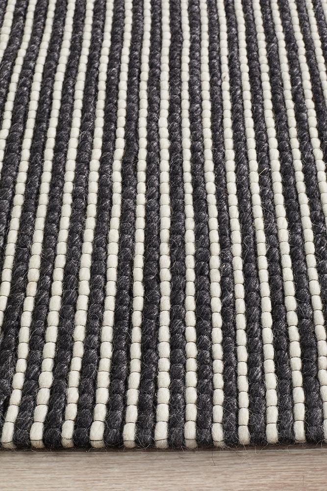 Leka Felted Wool Striped Rug Black White