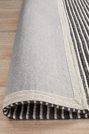 Leka Felted Wool Striped Rug Black White