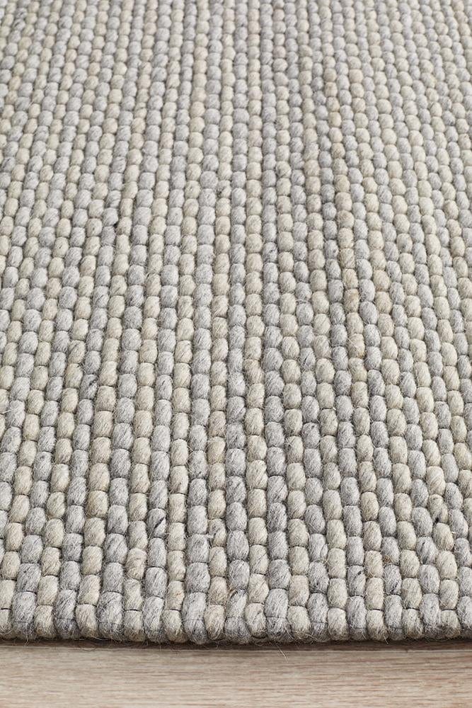 Leka Felted Wool Striped Rug Grey