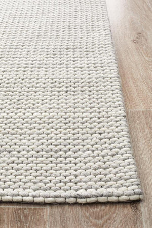 Leka Felted Wool Striped Rug Grey White