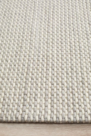 Leka Felted Wool Striped Rug Grey White