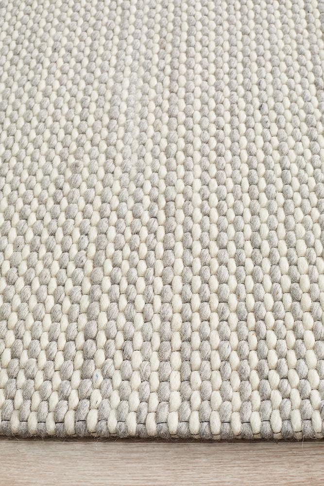 Leka Felted Wool Striped Rug Grey White