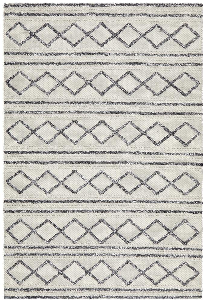 Leka Textured Woollen Rug White Grey