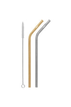 2 Pack Bent Stainless Steel Straws with Cleaning Brush